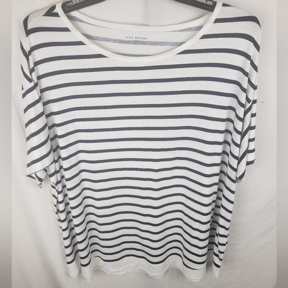 Lane Bryant Blue and White Striped Short Sleeve Shirt Sz 18-20 - Picture 2 of 9